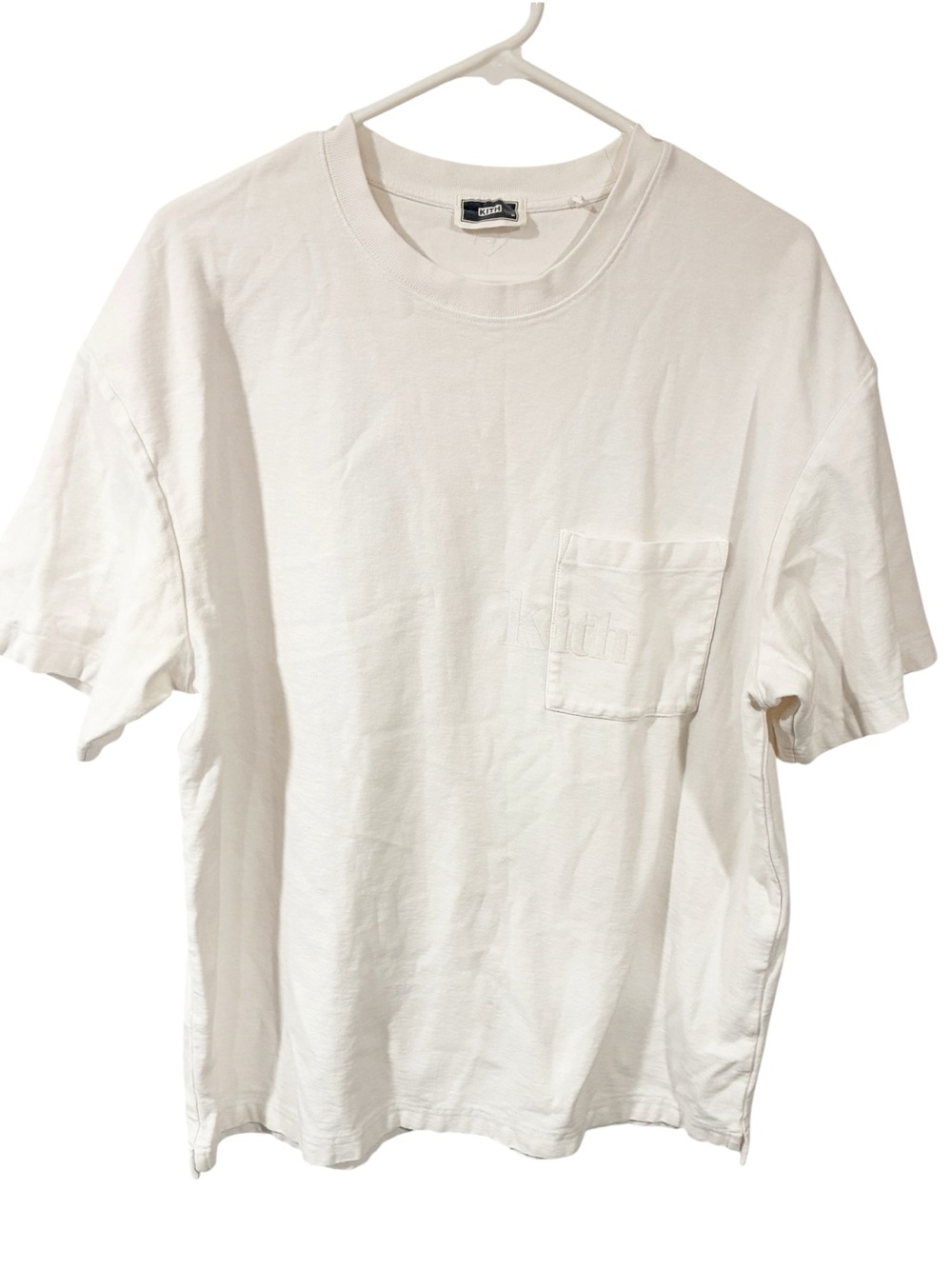 Kith Quinn White Logo T-shirt Pocket Short Sleeve Cotton Mens Size Medium